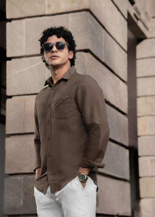 Casual Wear L/S Shirt with Trangular Flap