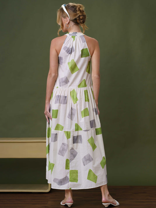 Printed maxi dress with tiered panel