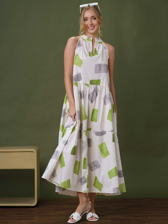 Printed maxi dress with tiered panel