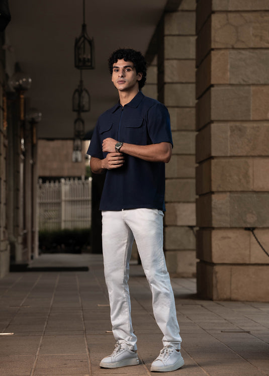 Mens Self Collar T-shirt with Zipper