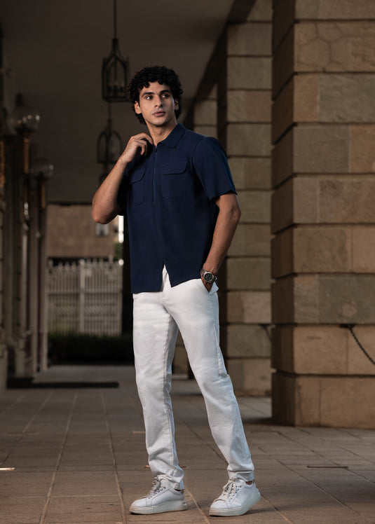 Mens Self Collar T-shirt with Zipper