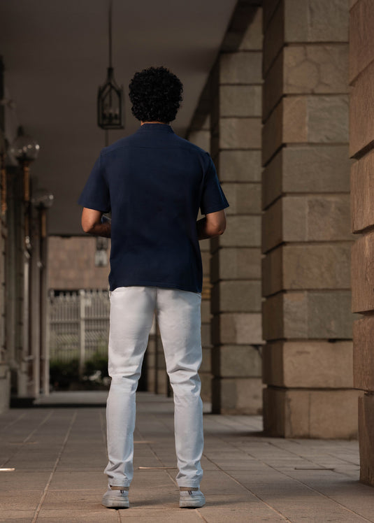 Mens Self Collar T-shirt with Zipper