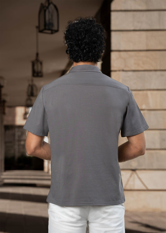 Mens Self Collar T-shirt with Zipper