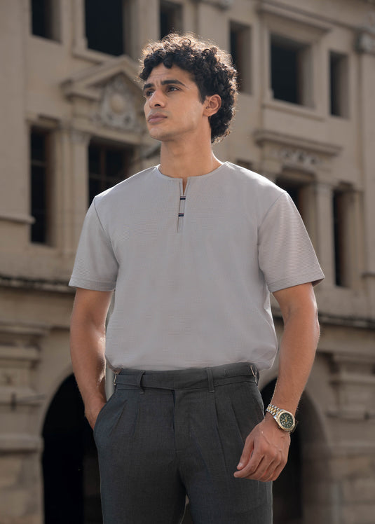 Casual Wear Waffle Notch Neck T-Shirt