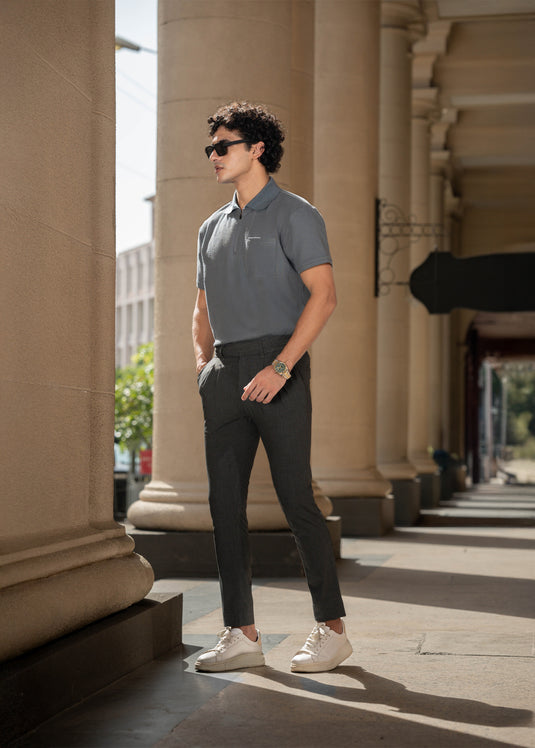 Mens Textured Zipper Polo T-Shirt