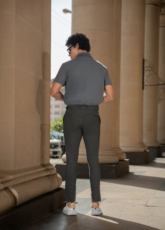 Mens Textured Zipper Polo T-Shirt