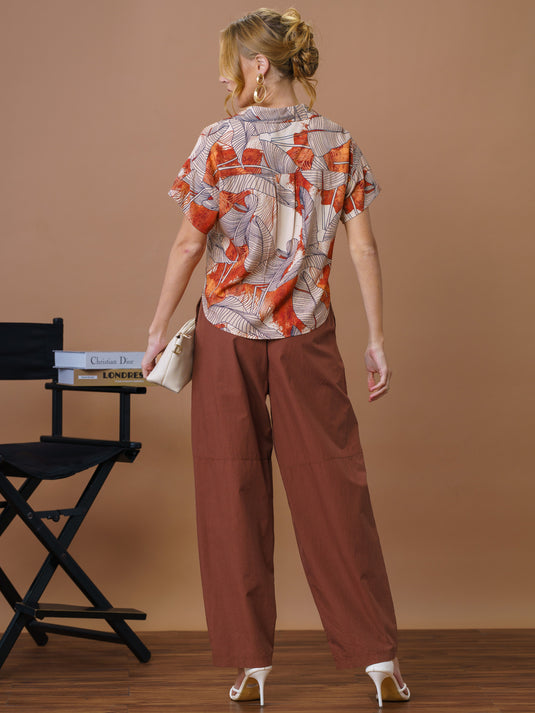 Printed button down crop top