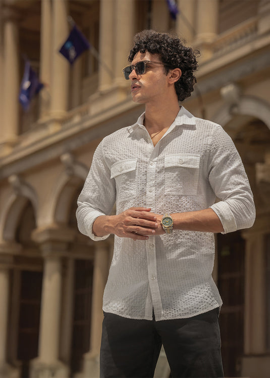 Seersucker Double Pocket  L/S Shirt