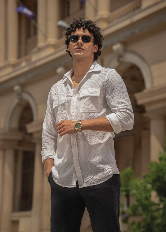 Seersucker Double Pocket  L/S Shirt