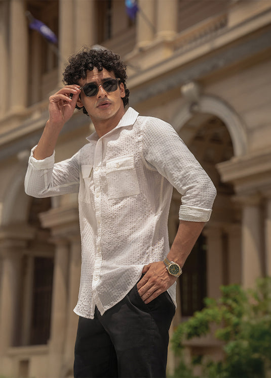 Seersucker Double Pocket  L/S Shirt