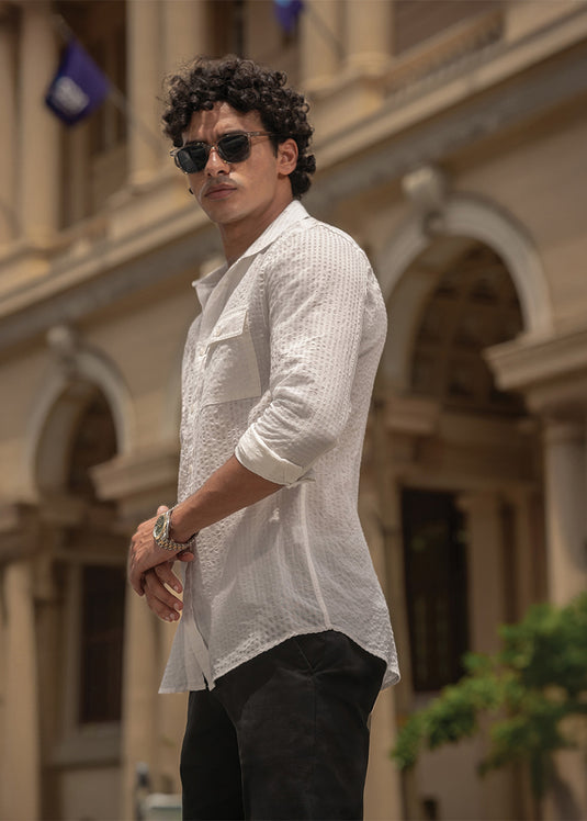Seersucker Double Pocket  L/S Shirt