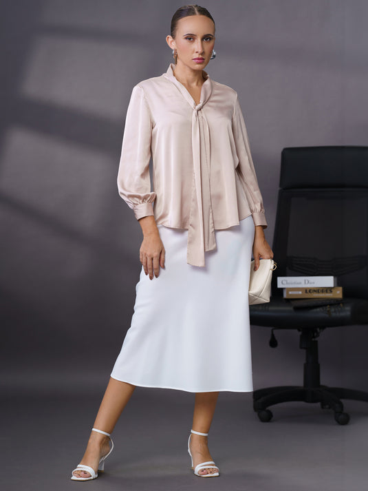 Long sleeve blouse with tie