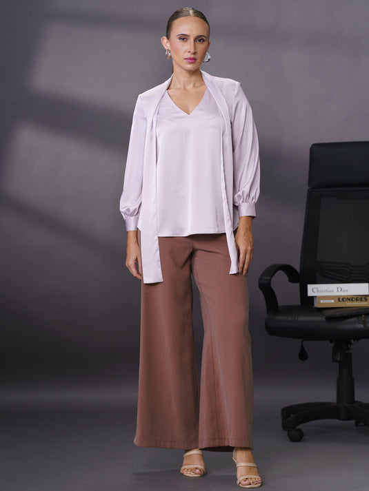 Long sleeve blouse with tie