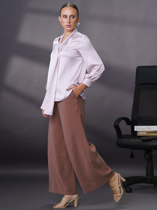 Long sleeve blouse with tie