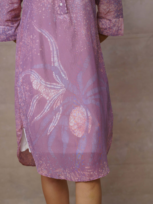 Coastal pandanus inspired batik shirt dress with double slit
