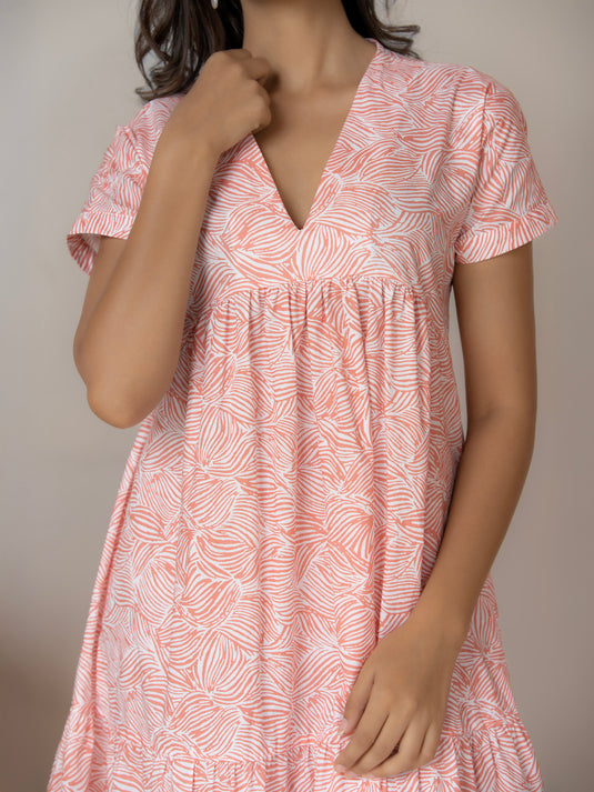 V neck tired panel midi dress