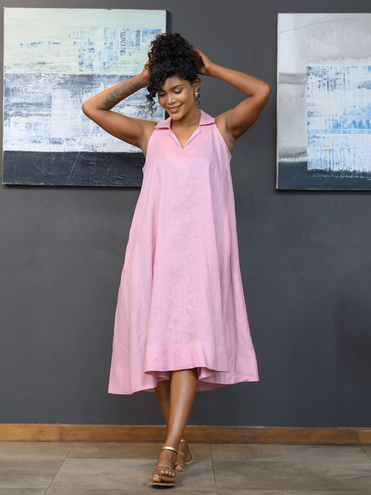 Voluminous sleeveless premium linen dress