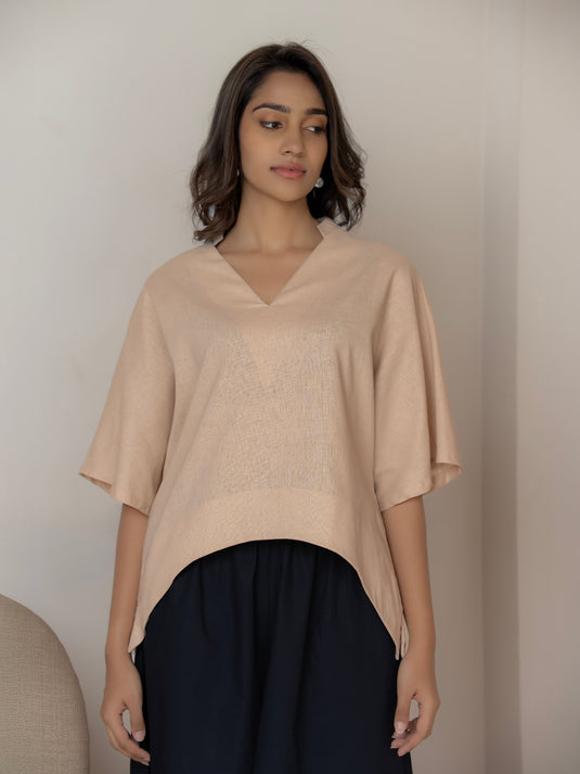 Kimono sleeve blouse with curve hem