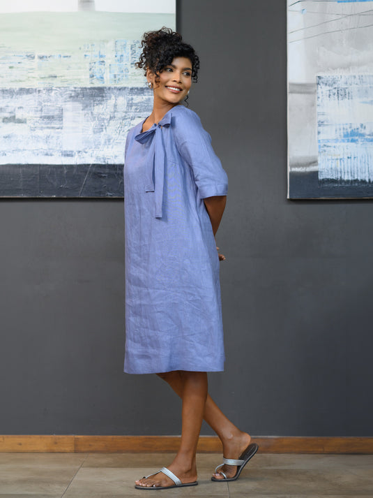 Premium linen shift dress with tie
