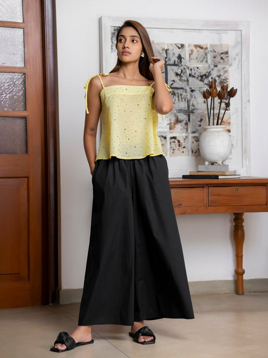 Printed cami with tie up straps