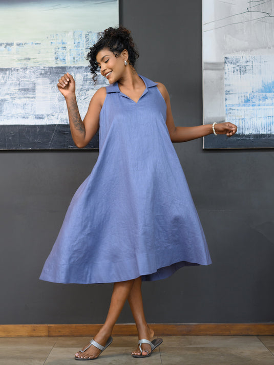 Voluminous sleeveless premium linen dress