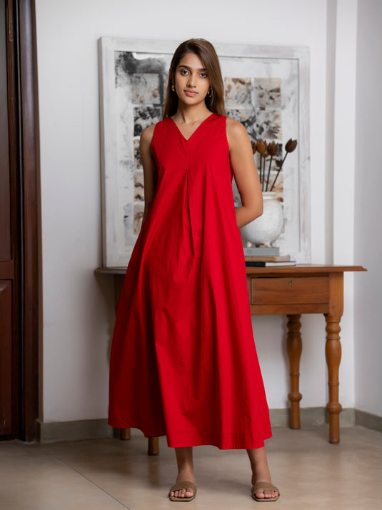 Sleeveless V neck trapeze maxi dress