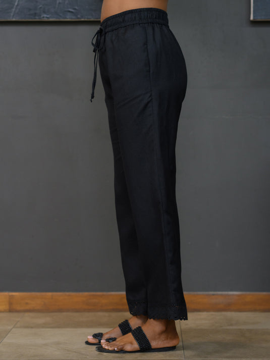 Basic elasticated waist premium linen pant with lace detail
