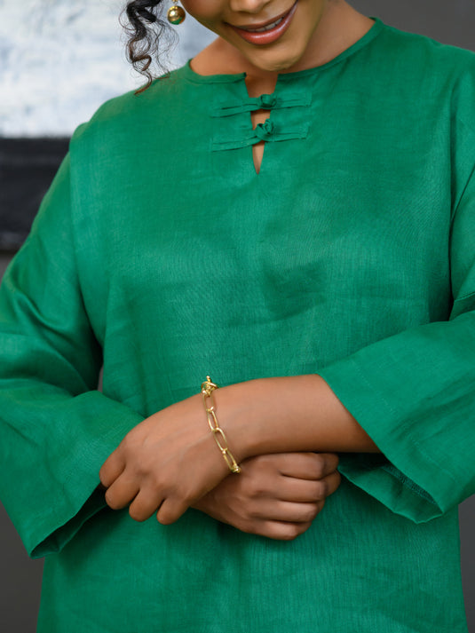 Long sleeve premium linen blouse with knot detail