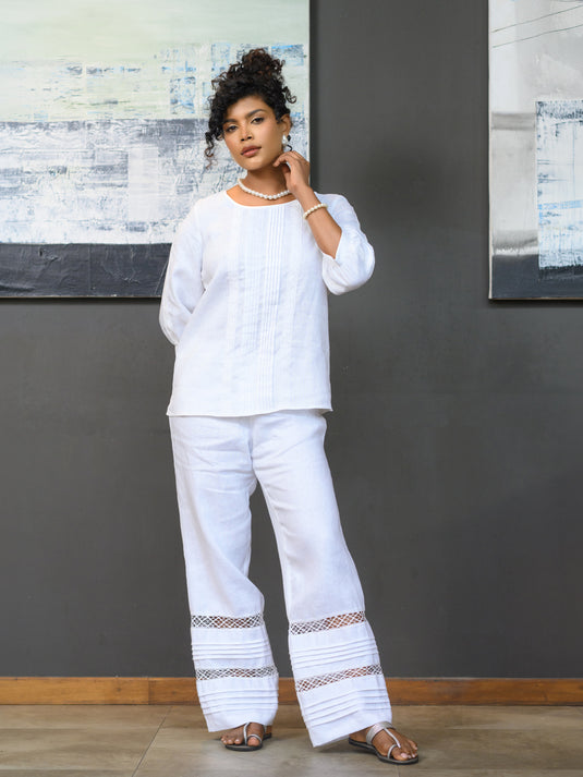 Basic elasticated waist premium linen pant with lace detail