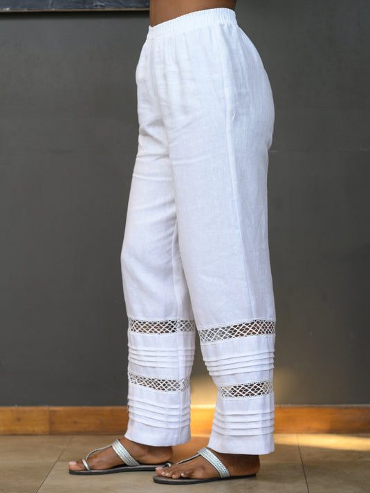 Basic elasticated waist premium linen pant with lace detail
