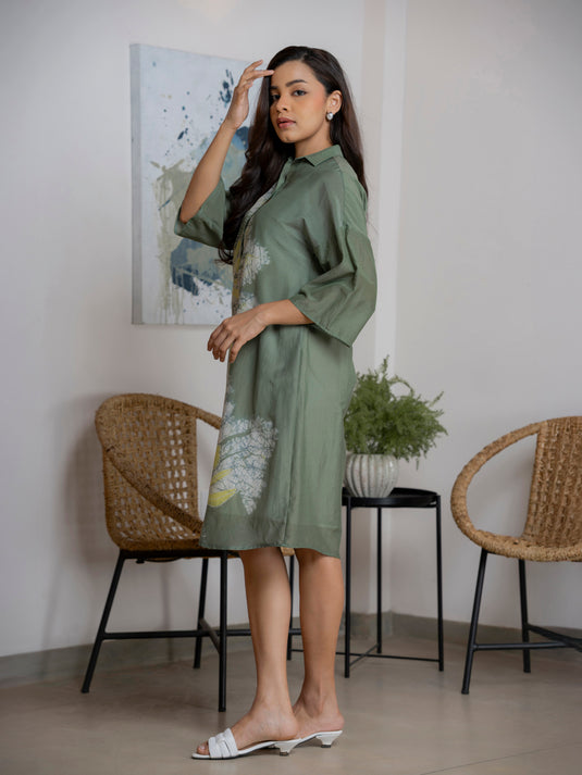 Collar detailed trapeze dress