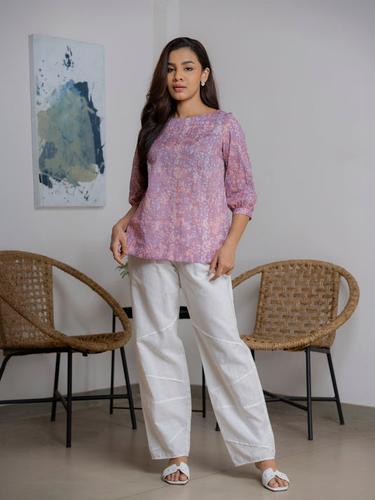 Round neck bishop sleeve top