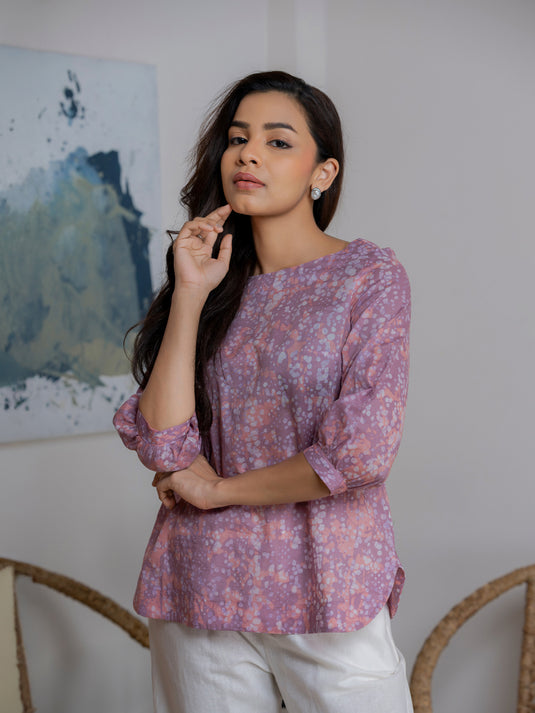 Round neck bishop sleeve top