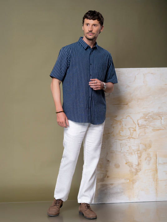 Casual Wear Stripe Short Sleeve Shirt