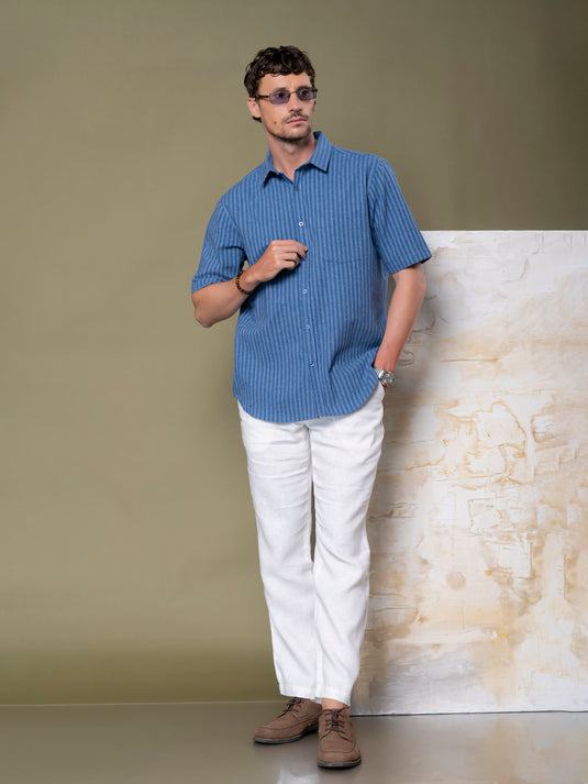 Casual Wear Stripe Short Sleeve Shirt