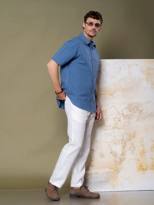 Casual Wear Stripe Short Sleeve Shirt