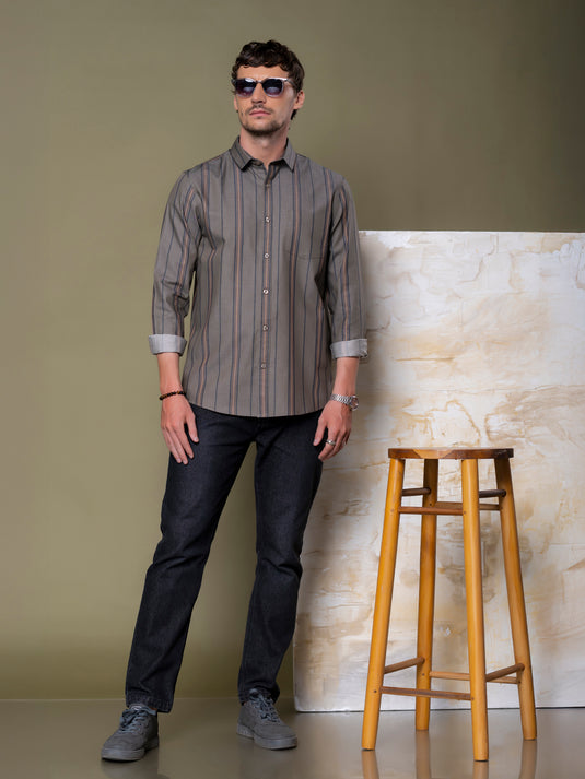 Casual Wear Stripe Long Sleeve Shirt