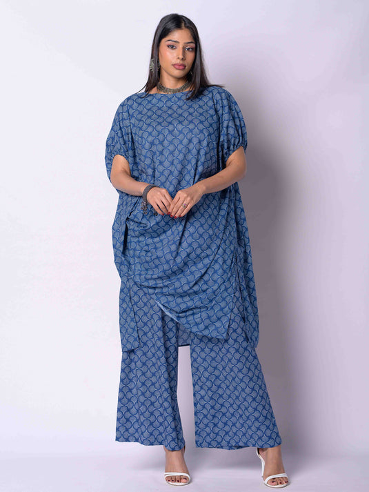 Printed Long Length Blouse With Drape