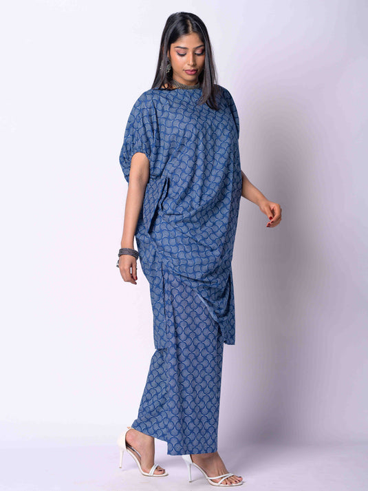 Printed Long Length Blouse With Drape
