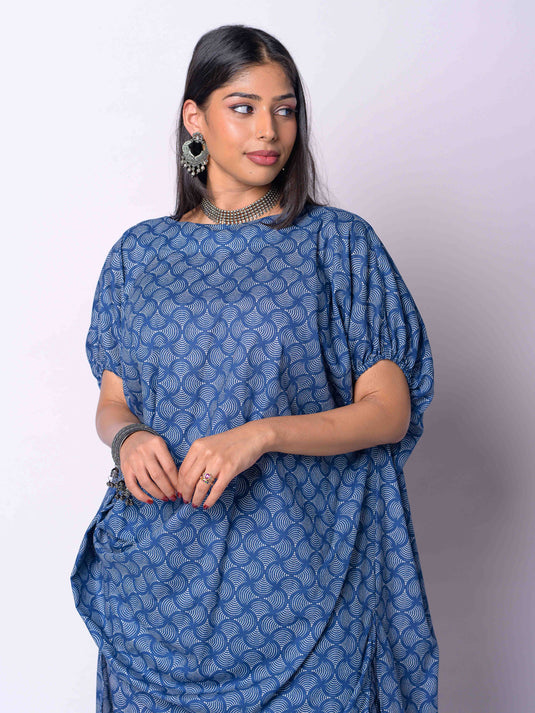 Printed Long Length Blouse With Drape