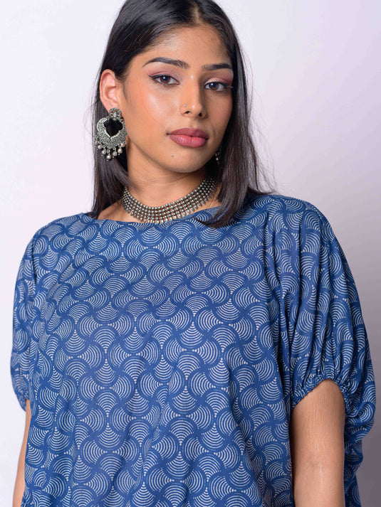 Printed Long Length Blouse With Drape