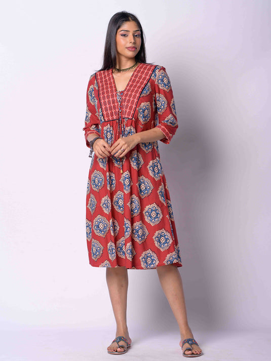 Printed Dress With Yoke