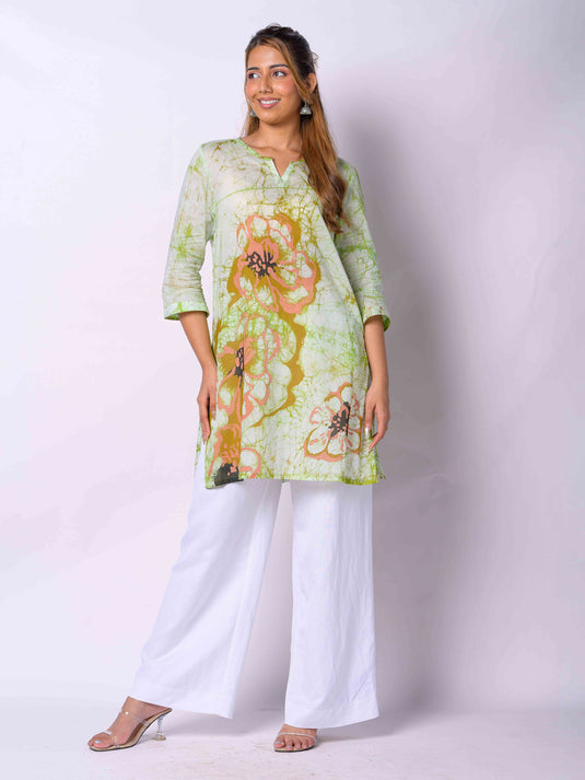 Batik Floral Detailed Short Kurtha Top