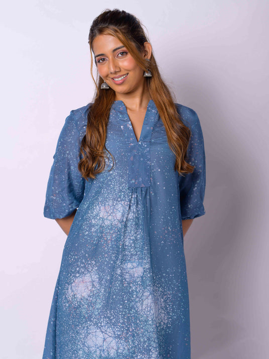 Floral Detailed Puff Sleeve A-Line Dress