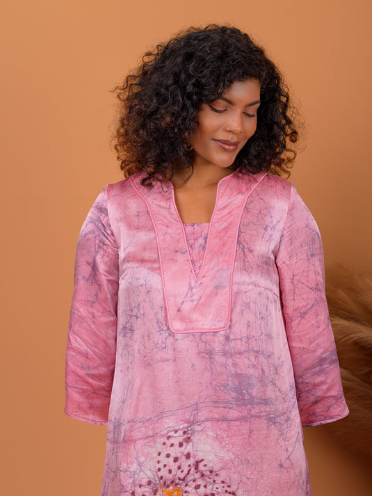 Batik bell sleeve straight dress
