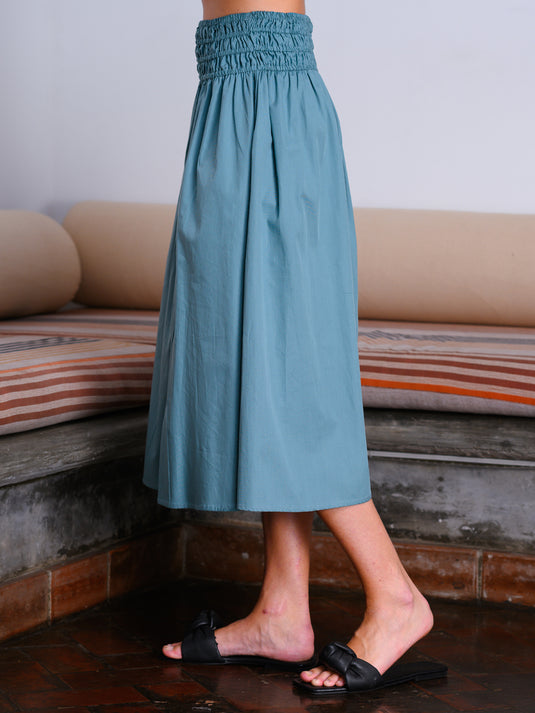Midi skirt with shirred waist