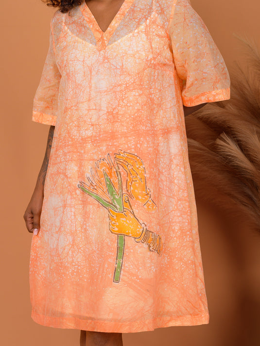 Batik V-neck knee length dress