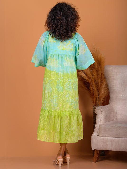Batik midi dress detailed with bottom frill