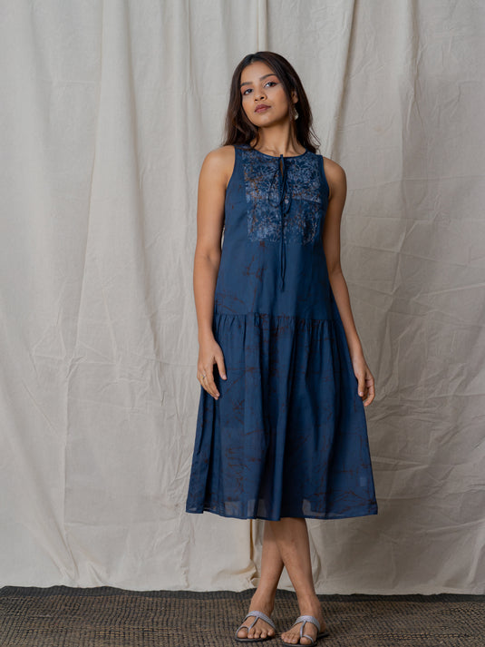 Batik dress detailed with Blossom yoke and front tie