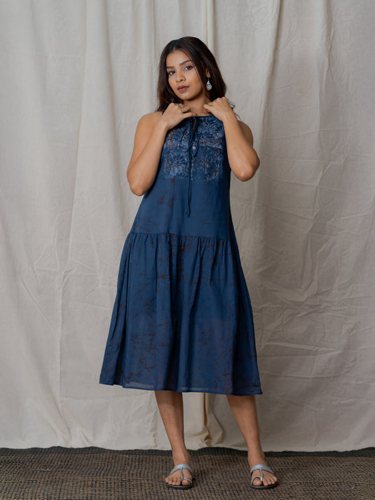 Batik dress detailed with Blossom yoke and front tie